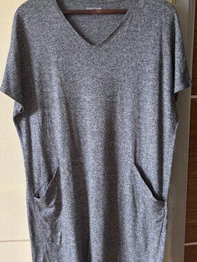 Eileen Fisher Organic Cotton /Hemp V-Neck Pocket Shift Dress Grey XS (Fits S/M)